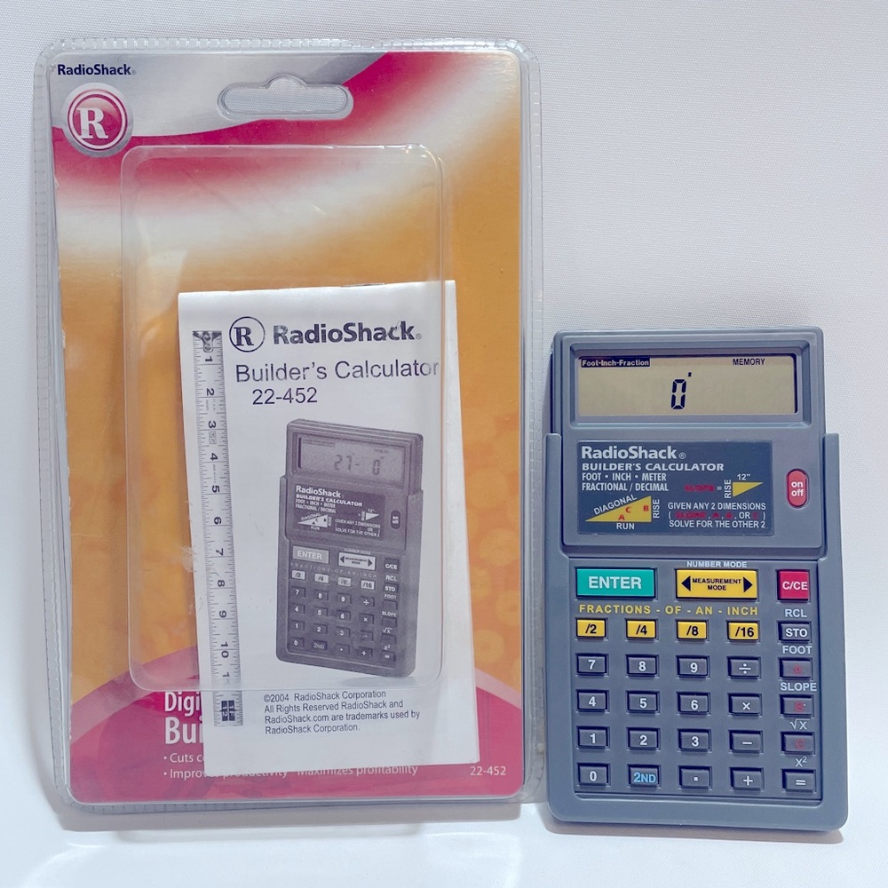 Radio Shack Builders Calculator 22-452 Diagonal Fractional Decimal